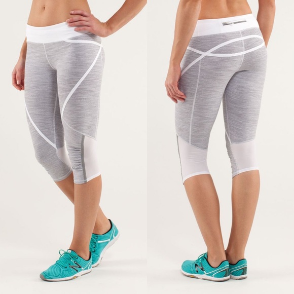 lululemon athletica Pants - Lululemon Run: Pace Crop Wee Are From Space White Combo Striped